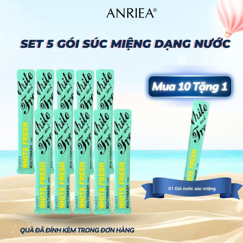 [ANRIEA] Nước Súc Miệng Anriea Dạng Gói Diệt Khuẩn Bạc Hà The Mát