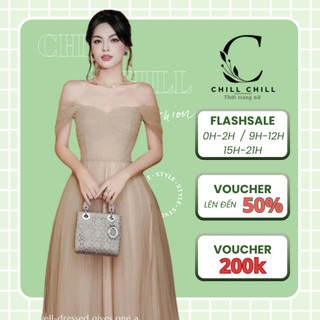  Váy Nữ Công Chúa Thiết Kế Trễ Vai Dự Tiệc Phối Tơ Lưới Maxi Bồng Bềnh Nàng Thơ Sang Chảnh 