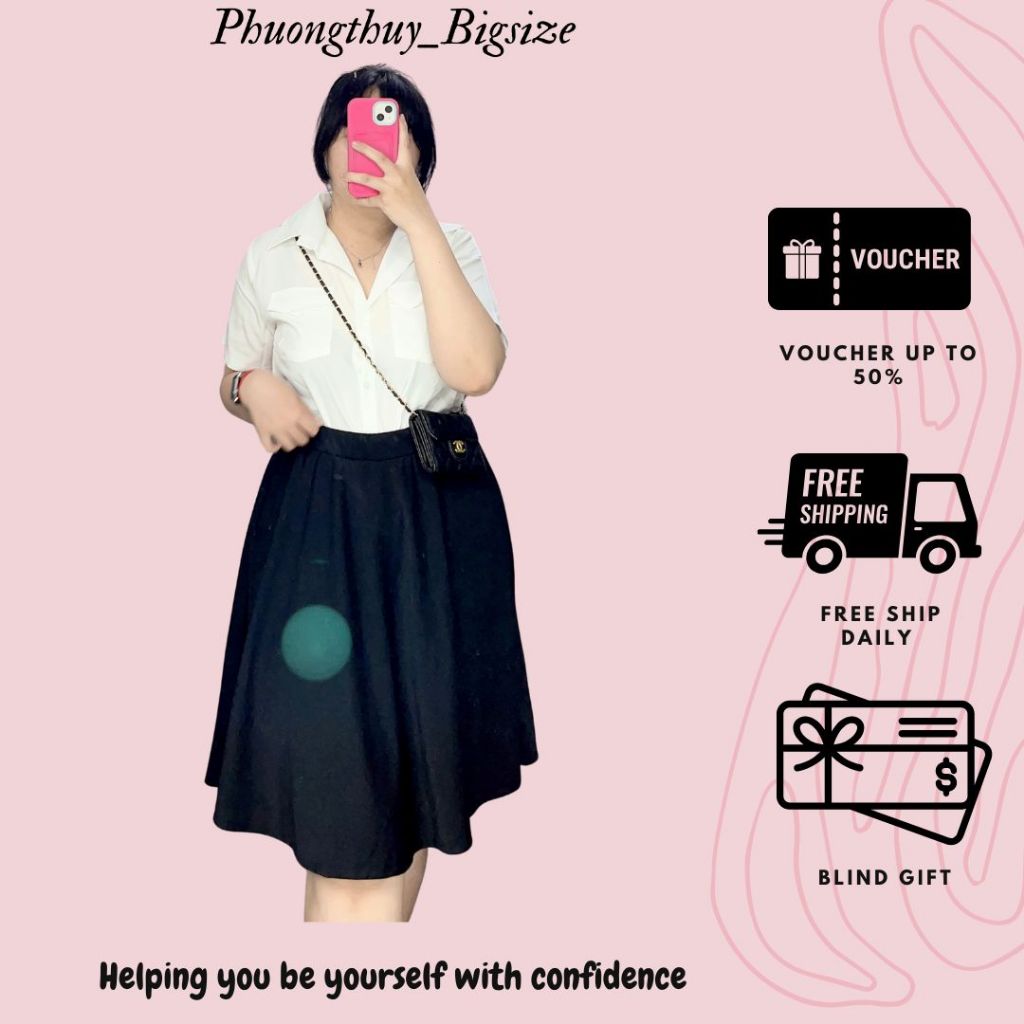 Chân váy xòe Bigsize công sở nữ ngang gối phong cách basic dễ thương 65kg - 99kg - V08