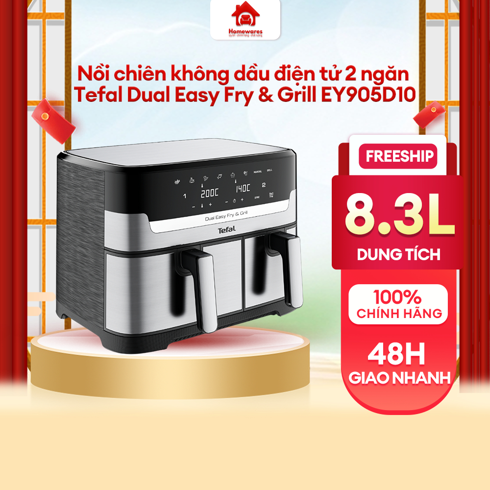 Nồi chiên không dầu điện tử Tefal Dual Easy Fry & Grill EY905D10