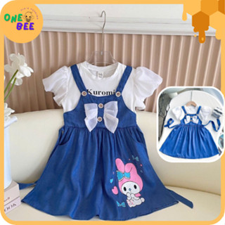  Váy Bé Gái Đầm Jean Bé Gái Họa Tiết Melody kết hợp Nơ giúp Bé Xinh Xắn Dễ Thương 