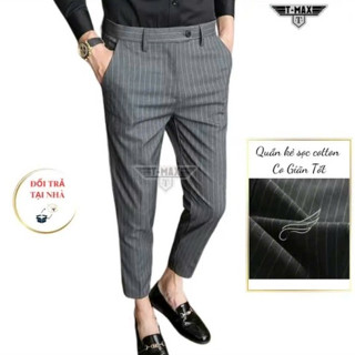 Quần âu kẻ Sọc Nam Cao Cấp cotton thương hiệu T-Max kiểu dáng ôm slimfit dáng ôm co giãn nhẹ Menswear Pants Lưng Cao