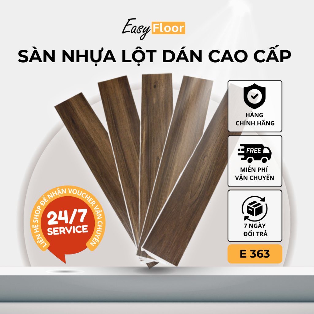 Sàn Nhựa Giả Gỗ Lột Dán Cao Cấp E363 Màu Nâu Trầm – Hàng Chính Hãng (5 - 10 - 15 - 20m2)