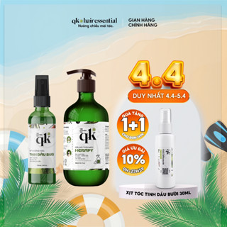 [COMBO GIẢM RỤNG KÍCH MỌC TÓC ] TINH DẦU BƯỞI HANDMADE QK & DẦU GỘI THẢO MỘC HERAPY