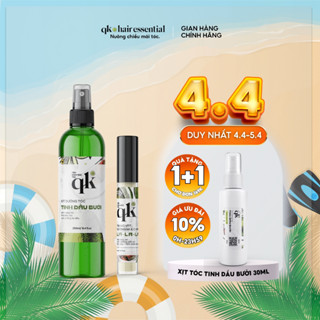 (COMBO ) XỊT TÓC TINH DẦU BƯỞI HANDMADE QK và TINH CHẤT DƯỠNG MI HANDMADE QK | Dưỡng tóc dày mi rậm chân mày đen