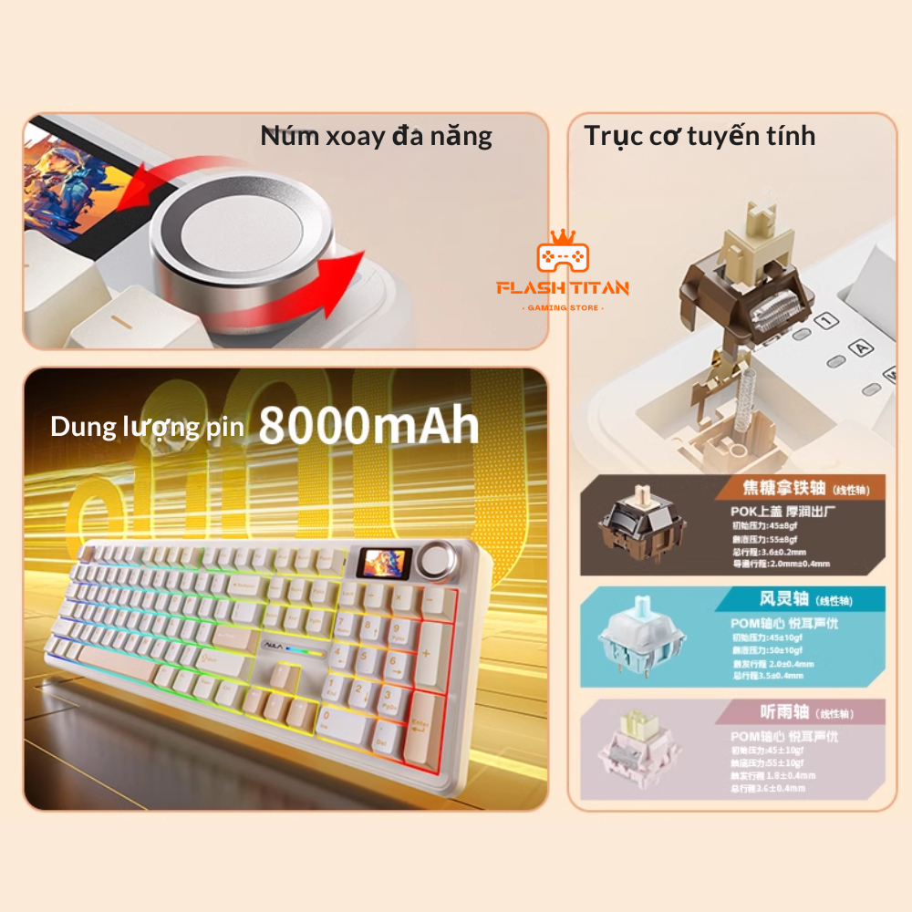 Bàn phím cơ bluetooth AULA F108 PRO - Thiết kế mạch xuôi - Bảo hành 12 tháng - LED RGB nhiều chế độ | BigBuy360 - bigbuy360.vn