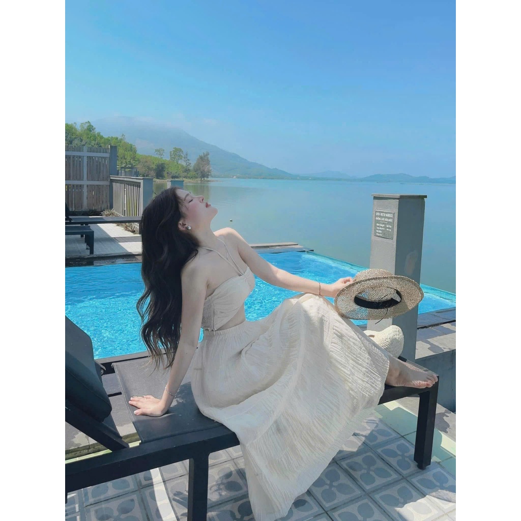 Đầm Maxi Đi Biển Set Váy Nữ Kèm Áo Quây Có Mút Set Váy May 2 Lớp Chất Vải Tơ Xốp Quảng Châu Mềm Mát | BigBuy360 - bigbuy360.vn