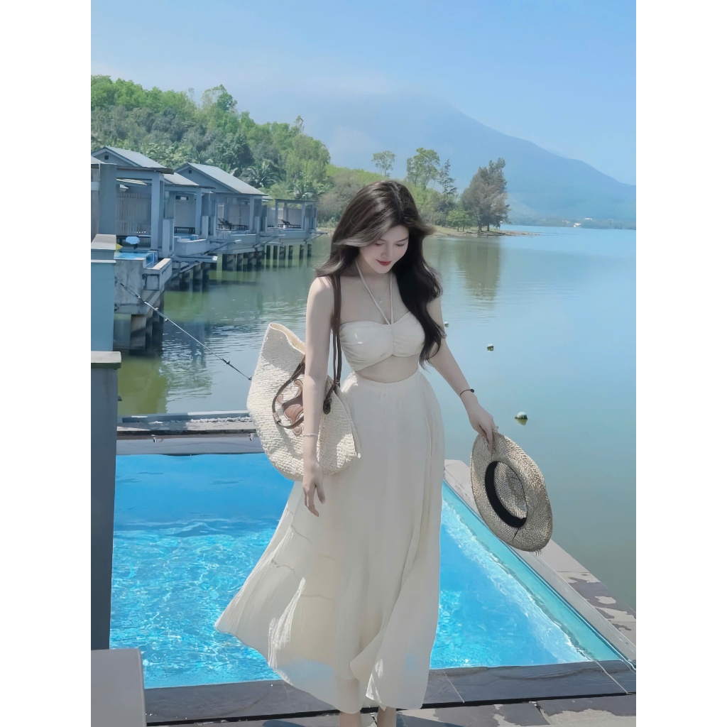 Đầm Maxi Đi Biển Set Váy Nữ Kèm Áo Quây Có Mút Set Váy May 2 Lớp Chất Vải Tơ Xốp Quảng Châu Mềm Mát | BigBuy360 - bigbuy360.vn