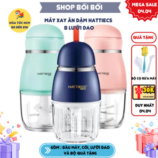 MÁY XAY ĂN DẶM HATTIECS [1 ĐỔI 1-QUÀ TẶNG KÈM] 8 LƯỠI DAO, CỐI THỦY TINH 0.3L