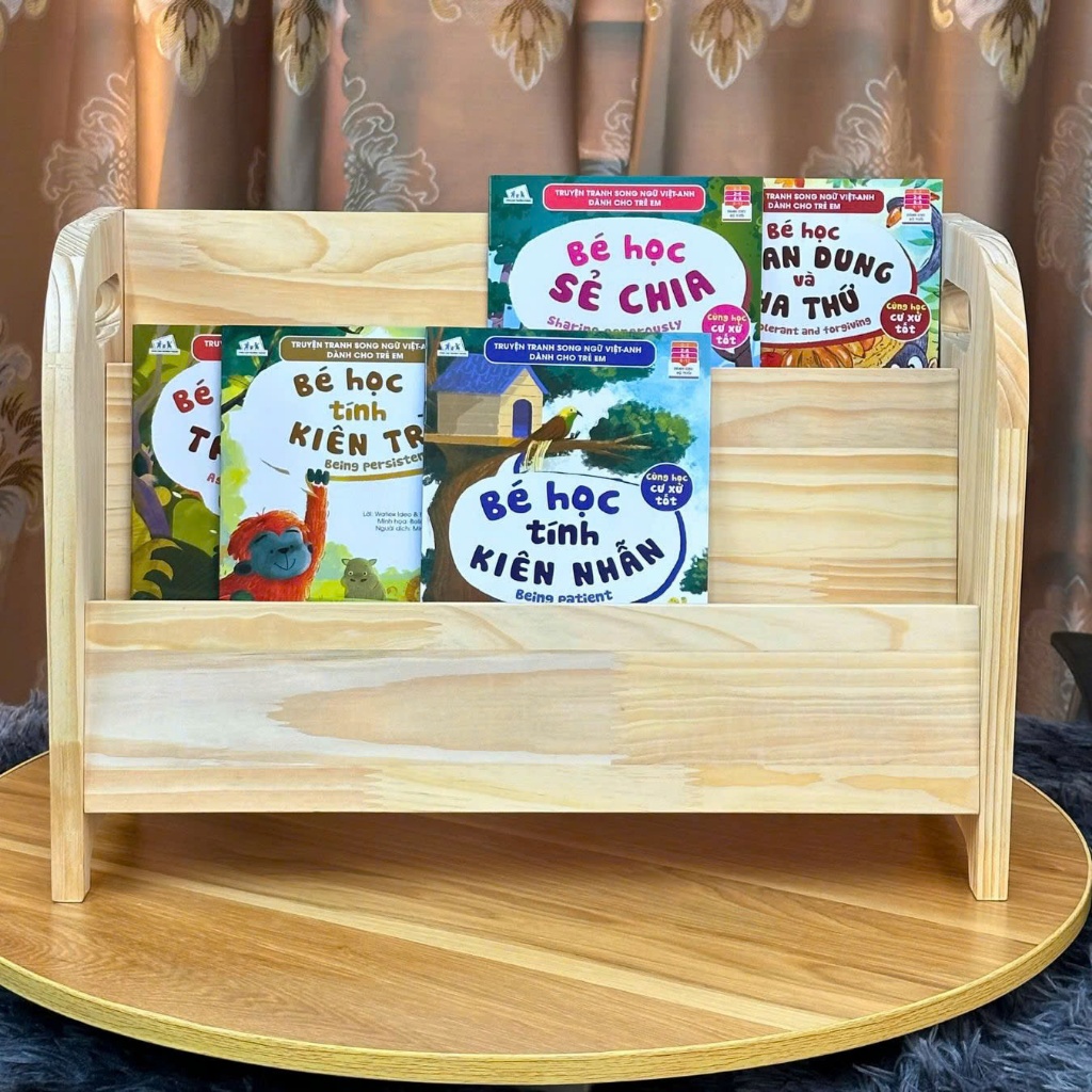 Giá Sách Gỗ Mini 2 Ngăn Thiết Kế Góc Dốc Chống Đổ Sách Cho Bé, Kệ Sách Đứng Để Bàn Kèm Hướng Dẫn Dễ 
