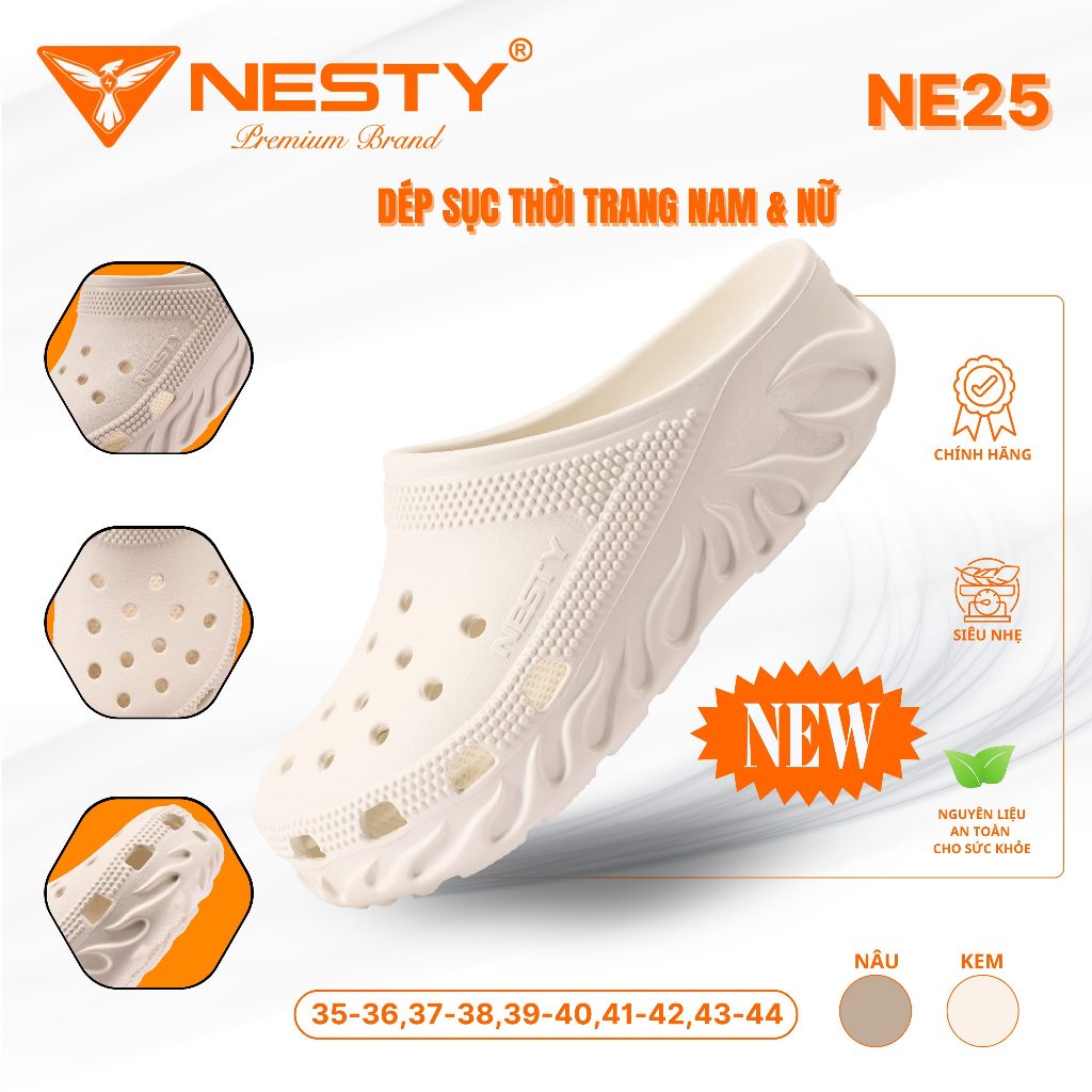 [NE25] [Tặng Charm] Dép Sục Biểu Tượng Ngọn Lửa Thương Hiệu NESTY Đế Cao 4cm