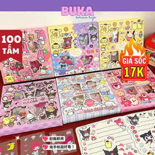 Hộp 95-100 tấm sticker Sanrio Buka set sticker dễ thương cắt sẵn trang trí decor sổ, miếng dán tập vở, bình nước, bút