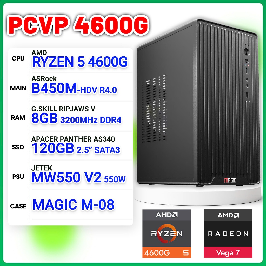 MÁY TÍNH VĂN PHÒNG AMD RYZEN 5 4600G / B450M / 8GB / 120GB-36T