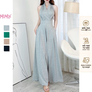 Jumpsuit Trơn Nữ MIMIX Dáng Dài Sát Nách, Phối Ống Rộng Chất Thun Lụa Quảng Châu 5 Màu Sang Trọng EK9250
