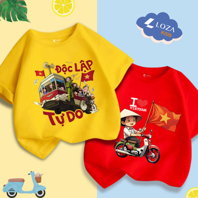 Áo phông 'Độc lập tự do' cho bé trai và bé gái cân nặng 15-40kg - Áo cờ đỏ sao vàng Việt Nam, Áo thu trẻ em LOZA AT002VN