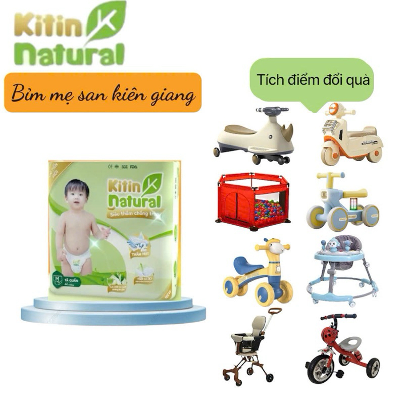 [TÍCH ĐIỂM] Bỉm dán/quần Kitin Natural tinh chất trà xanh đủ size NB-3XL