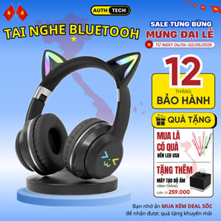 Tai Nghe Mèo Bluetooth Không Dây Chống Ôn Tích Hợp Mic Và Đèn LED RGB Màu Gardient, Âm Bass Mạnh