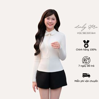 Áo len tăm tay dài cổ sen phối nơ, áo kiểu nữ giữ nhiệt tiểu thư Linly Store A-AT6