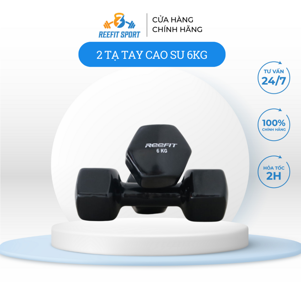 Bộ 2 Tạ Tay Bọc Cao Su Reefit 6kg - Tạ Tập Gym Tại Nhà,Bền Đẹp, Chống Trượt, Lăn ( 2 Cục 6kg )