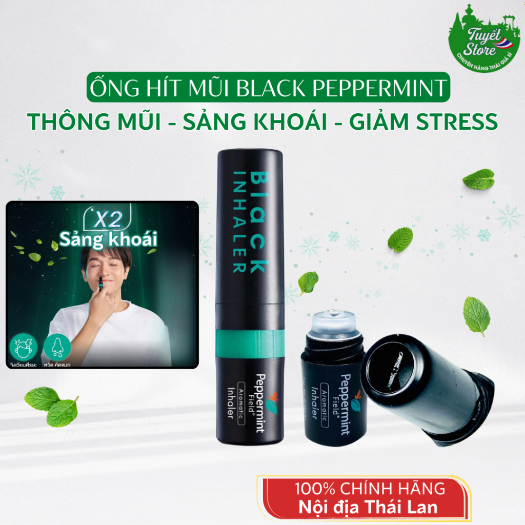 Ống hít mũi bạc hà màu đen Peppermint black inhalor, Ống hít mũi 2 đầu Thái Lan