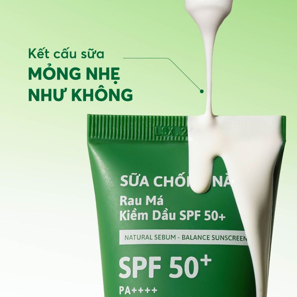 Sữa Chống Nắng Kiềm Dầu Rau Má Phổ Rộng Cho Da Dầu Mụn SPF 50+ PA++++ Cỏ Mềm 60gr