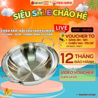 Chảo xào inox đáy từ 32cm Elmich EL2850 - Cao 9cm, xào, nấu, ăn lẩu, Chống dính tự thân, 2 quai