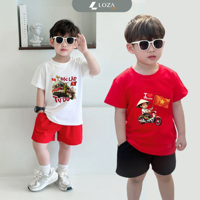 Bộ đồ cho bé trai Cờ đỏ Sao vàng - Độc lập Tự Do, Quần áo trẻ em nam size từ 15-40kg - Loza Kids BD032