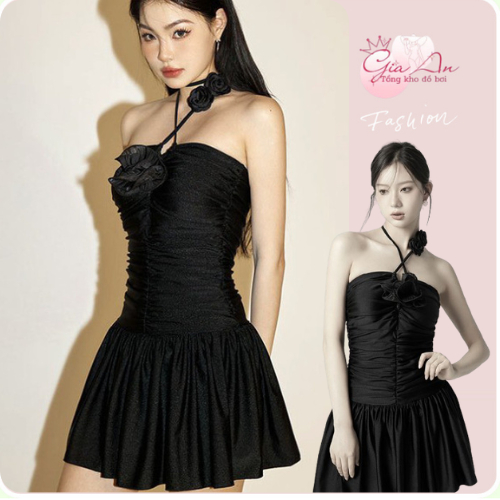 Bikini đi biển 1 mảnh dáng váy xòe nữ đồ bơi cúp ngực có mút hoa dễ thương xinh xắn nhẹ nhàng thời t