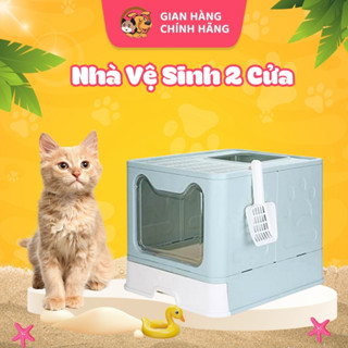 Nhà vệ sinh cho mèo 2 cửa chống văng cát có ngăn kéo size lớn, chậu cát, toilet chống văng cát, gấp gọn tiện lợi