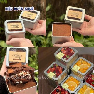 Hộp Thiếc Vuông Tiramisu Có Cửa Sổ Đựng Bánh Mousse, Bánh Lạnh, Bánh Quy, Socola 450ml