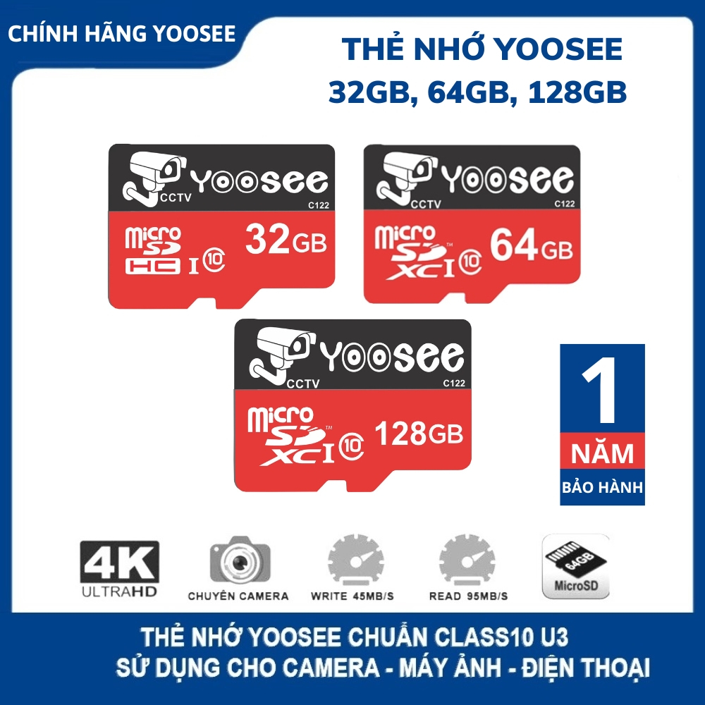 Thẻ nhớ Micro SDXC Yoosee 32GB | 64GB | 128GB Cao cấp, Class 10 - u1, Chuyên dụng Camera, điện thoại