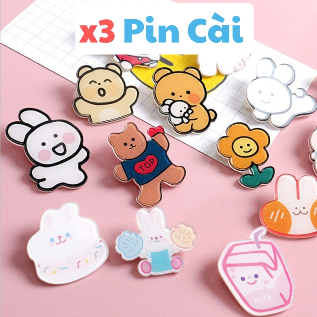 3 Pin Cài Nhựa Ghim Cài Mica Sticker Trang Trí Balo Túi Ví