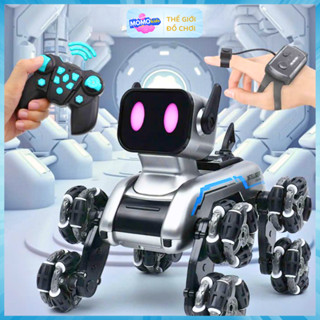 Chó robot 8 bánh điều khiển từ xa, xoay 360 độ,  di chuyển đa hướng,  có đèn có nhạc kèm pin sạc đồ chơi cho bé trai
