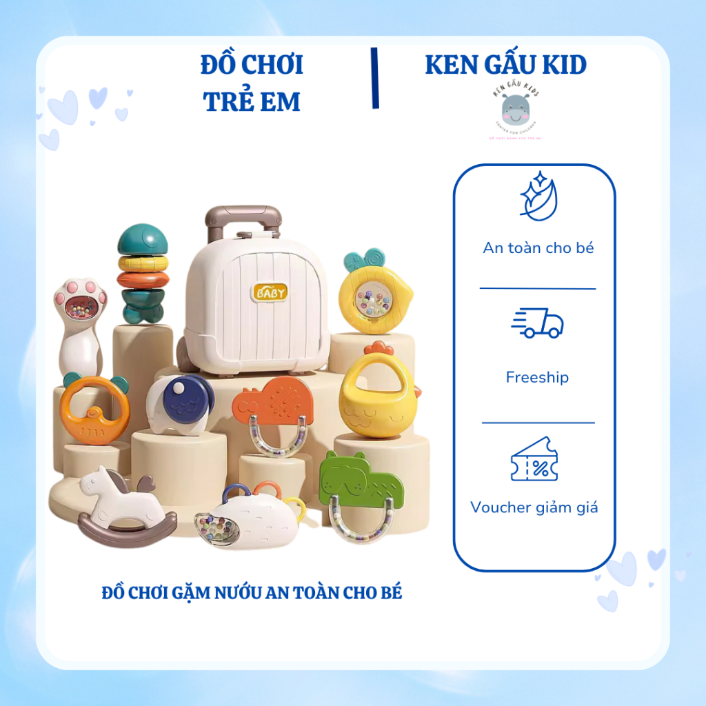 Bộ Đồ Chơi Xúc Sắc, Gặm Nướu 10 Chi Tiết Có Thể Tiệt Trùng Cho Bé Sơ Sinh Kèm Vali Đựng