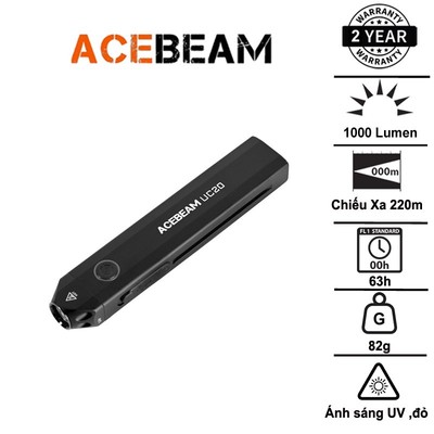 Đèn pin EDC ACEBEAM UC20 1000 Lumens, chiếu xa 220m ánh sáng phụ UV, đỏ