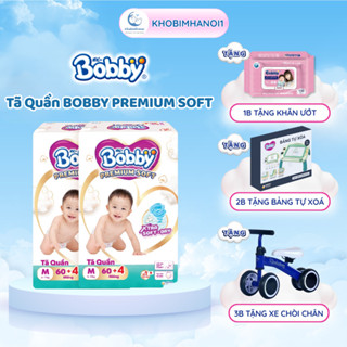 (CT quà) Tã quần cao cấp BOBBY PREMIUM SOFT siêu mềm M64/L56/XL52/XXL48 cộng 4 miếng