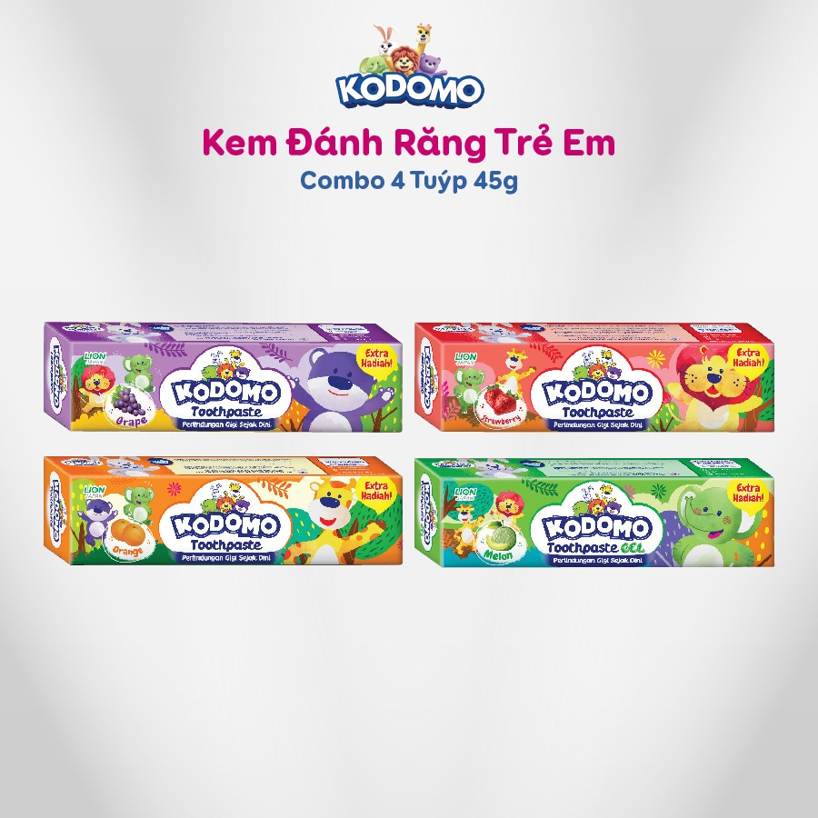 Combo 4 Kem Đánh Răng KODOMO Trẻ Em 45g