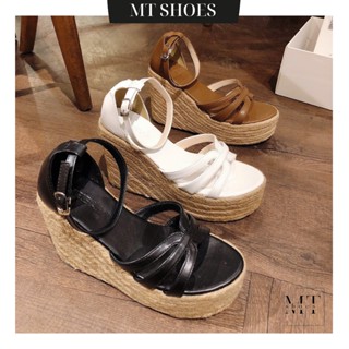 Giày sandal cao gót đế xuồng 12 phân quai dây mảnh phối cói thời trang MT Shoes SD039