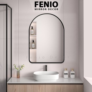 Gương nhà tắm treo tường Fenio Decor hình vòm cửa viền màu đen màu nâu chống ri
