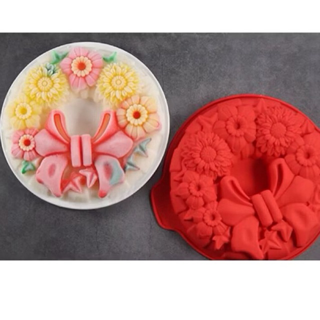 Khuôn silicon 24cm hoa cúc đính nơ to khuôn đổ cốt bánh