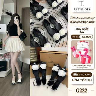[Sẵn] Giày Búp Bê Sandal Đính Nơ Hoa Trà Mũi Nhọn Đính Hoa Trà Tiểu Thư Sang Trọng Cao Cấp G222 Lytishoes