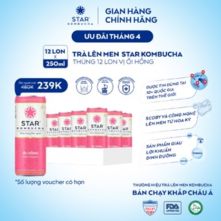 Thùng 12 lon trà STAR KOMBUCHA Ổi Hồng / Pink Guava (250ml/lon)