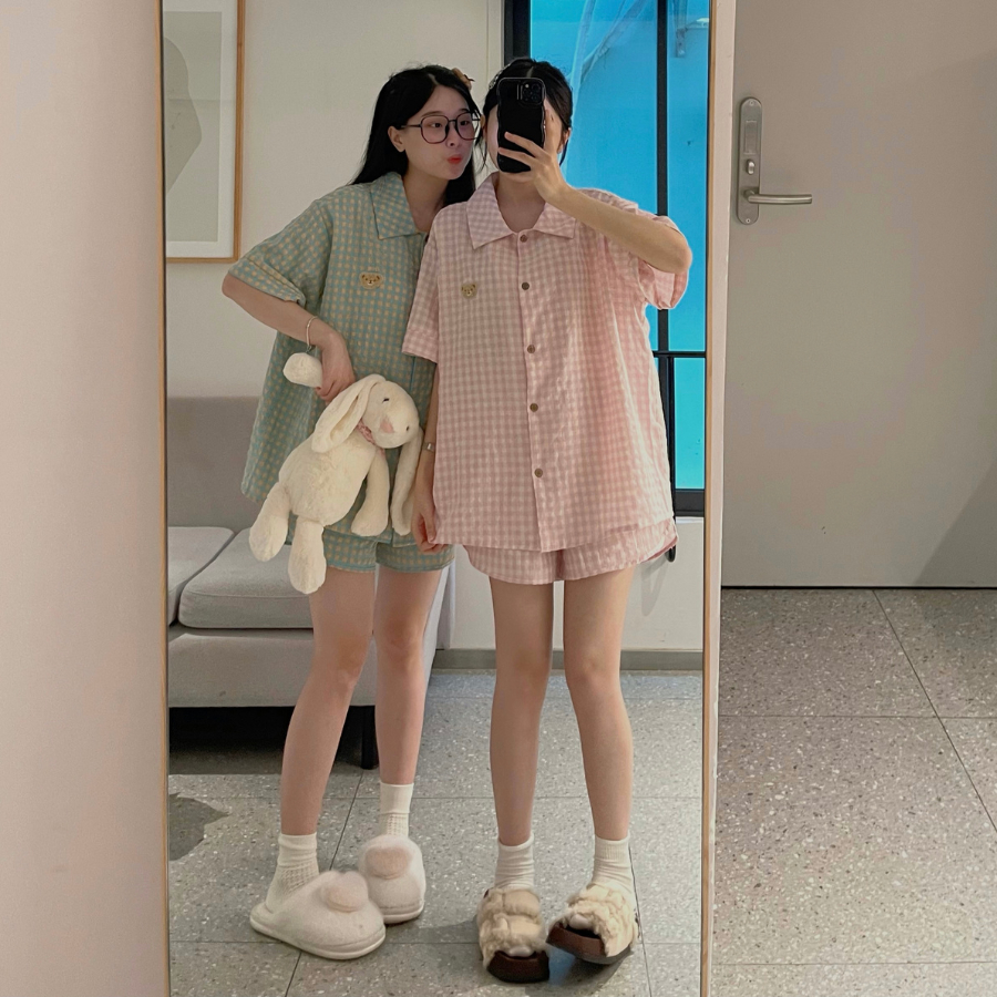 (Size 3) Set Bộ Đồ Ngủ Pijama OWW Nữ Họa Tiết Kẻ Caro JEM CLOSET  Phong Cách Hàn Chất Xốp Mịn Mát Si