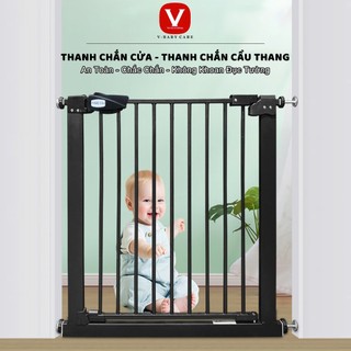 Thanh Chắn Cầu Thang, Chắn Cửa V-BABY Màu Đen Bảo Vệ Bé Không Khoan Đục
