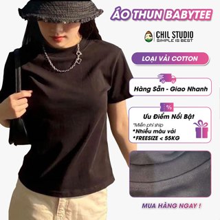 Áo thun phông Baby Tee nữ trơn tay ngắn form rộng freesize rẻ đẹp Cotton 100% cao cấp nhiều màu CHIL STUDIO mùa hè 2024