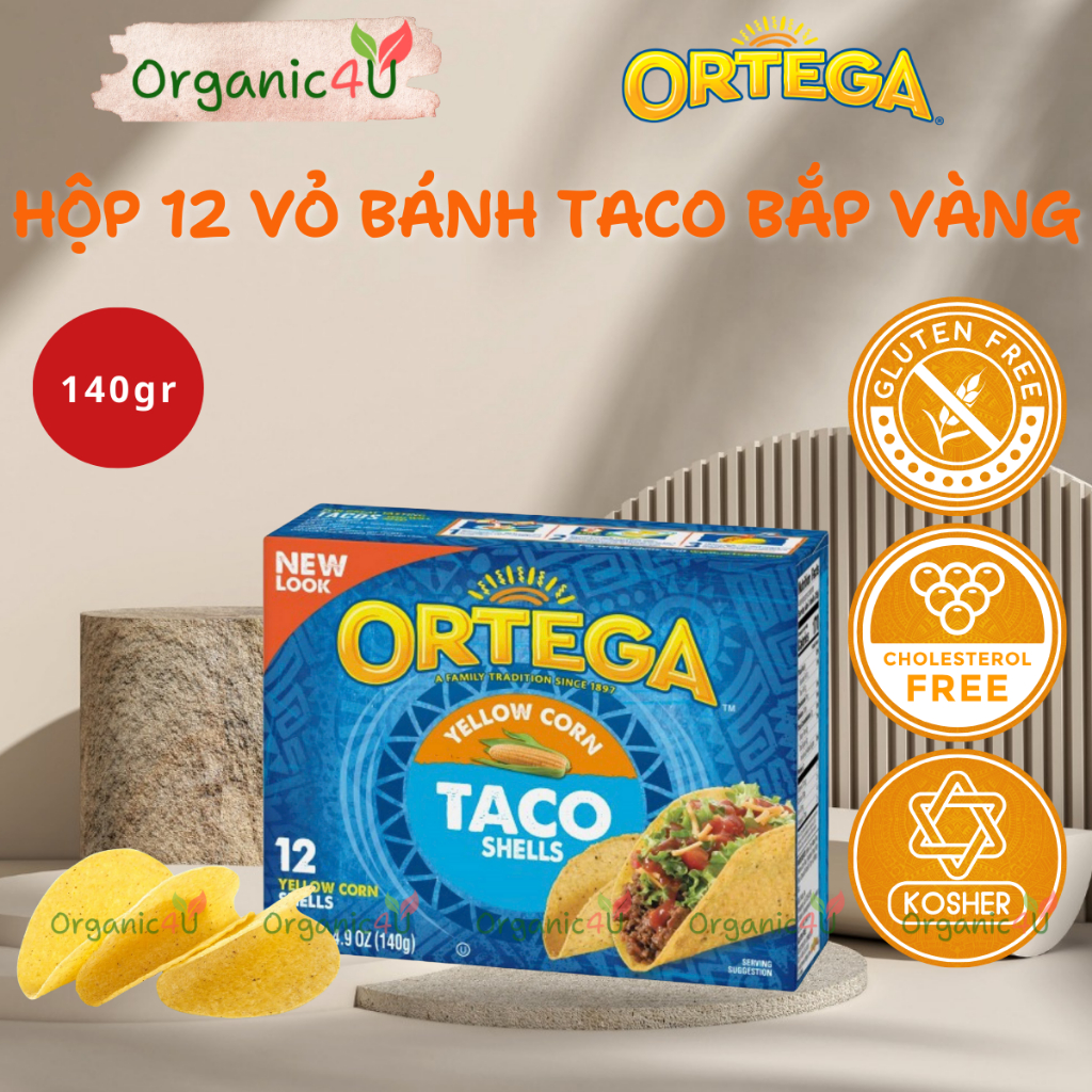 Hộp 12 Vỏ Bánh Taco Bắp Vàng ORTEGA Yellow Corn Shells Hàng Nhập Mỹ 140g