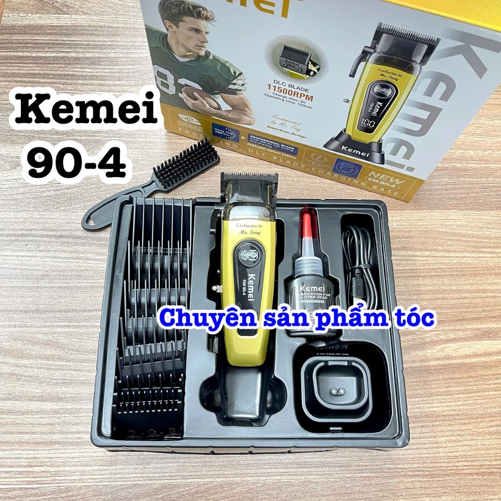 ✅Kemei Tông Đơ Cắt Tóc 90-4 Công Suất 10W Cao Cấp Màu Vàng Chính Hãng Tốc Độ 11.500 Vòng Phút Pin Li