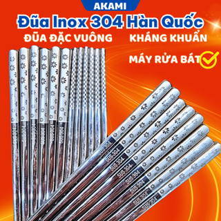 Đũa Inox SUS 304 Hàn Quốc Chống Trượt Cao Cấp Kháng Khuẩn_AKAMI