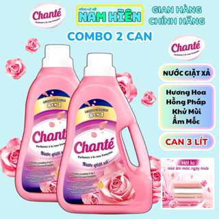 Combo 2 Can Nước Giặt Xả Chanté 8 Trong 1 Hương Hoa Hồng Pháp - Can 3L