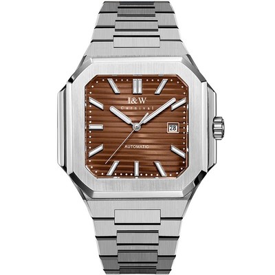 Đồng hồ nam chính hãng I&W Carnival 55875G-T6 mặt nâu vuông ,kính sapphire,chống nước,dây kim loại ,máy cơ